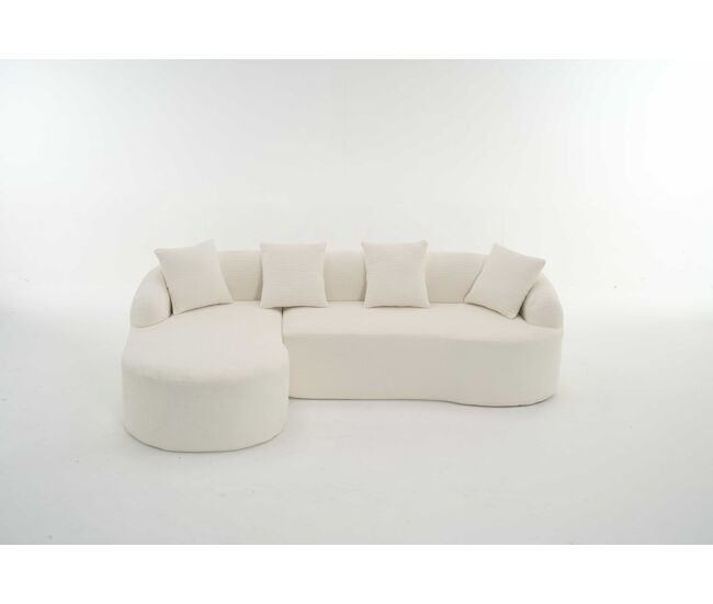 Sofá modular curvo de 3 lugares - chaise longue à esquerda, em forma de l, chenille, sem montagem - blanc