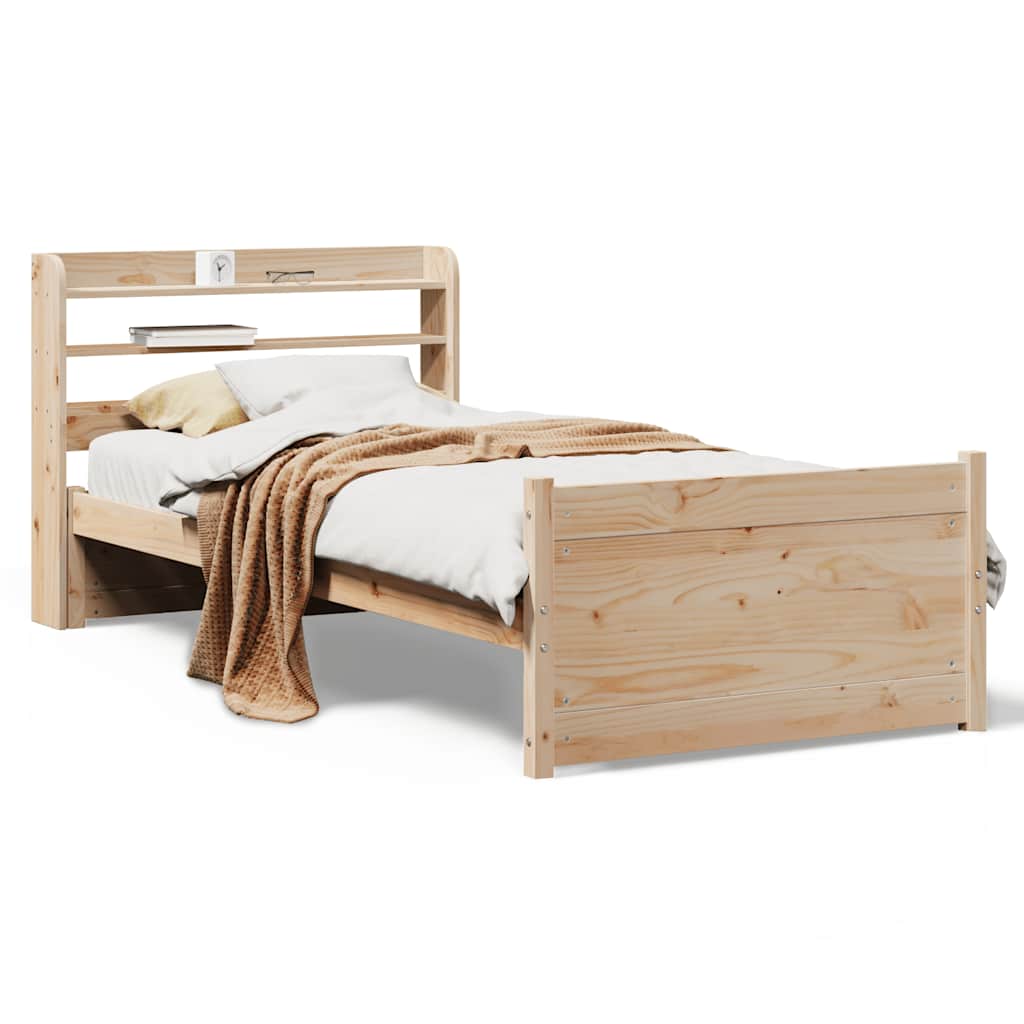 Estrutura de cama de solteiro para adultos com cabeceira 75x190 cm pinho maciço