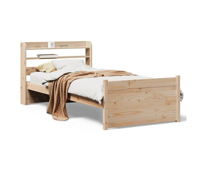 Estrutura de cama de solteiro para adultos com cabeceira 75x190 cm pinho maciço