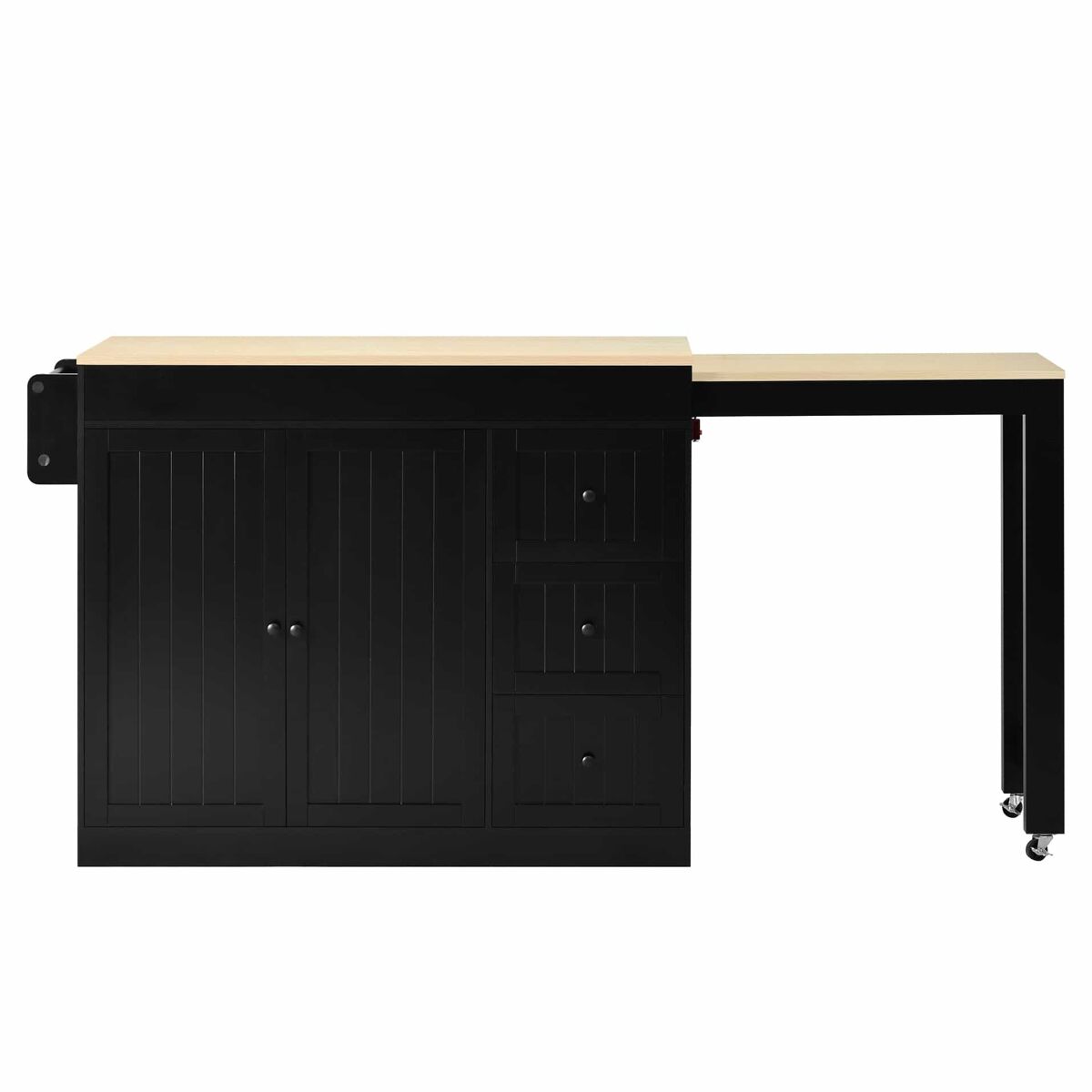 Ilha de cozinha 130 cm - com rodas, área de jantar extensível, prateleira para especiarias e gavetas, ilha de cozinha móvel independente - preto