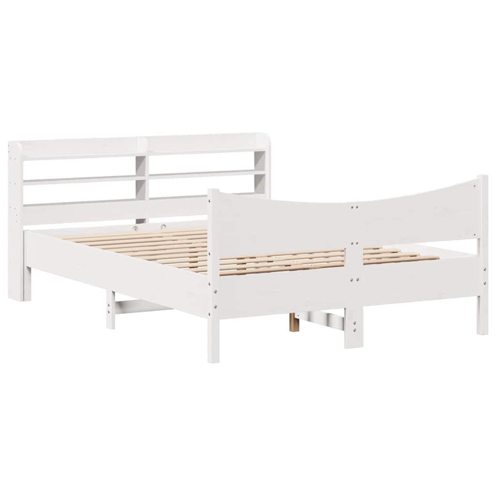 Estrutura de cama de casal c/ cabeceira - 150x200 cm pinho maciço branco