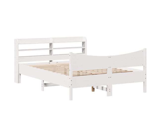 Estrutura de cama de casal c/ cabeceira - 150x200 cm pinho maciço branco