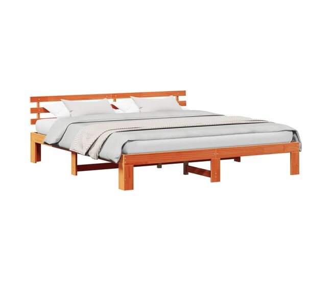 Estrutura de cama de casal simple com cabeceira - marrom cera 180 x 200 cm