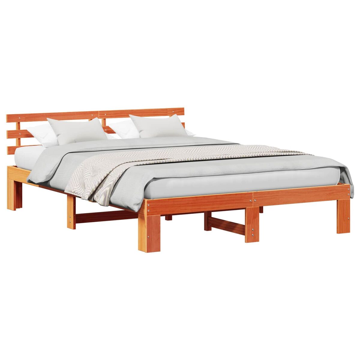 Estrutura de cama de casal simple com cabeceira - marrom cera 150 x 200 cm