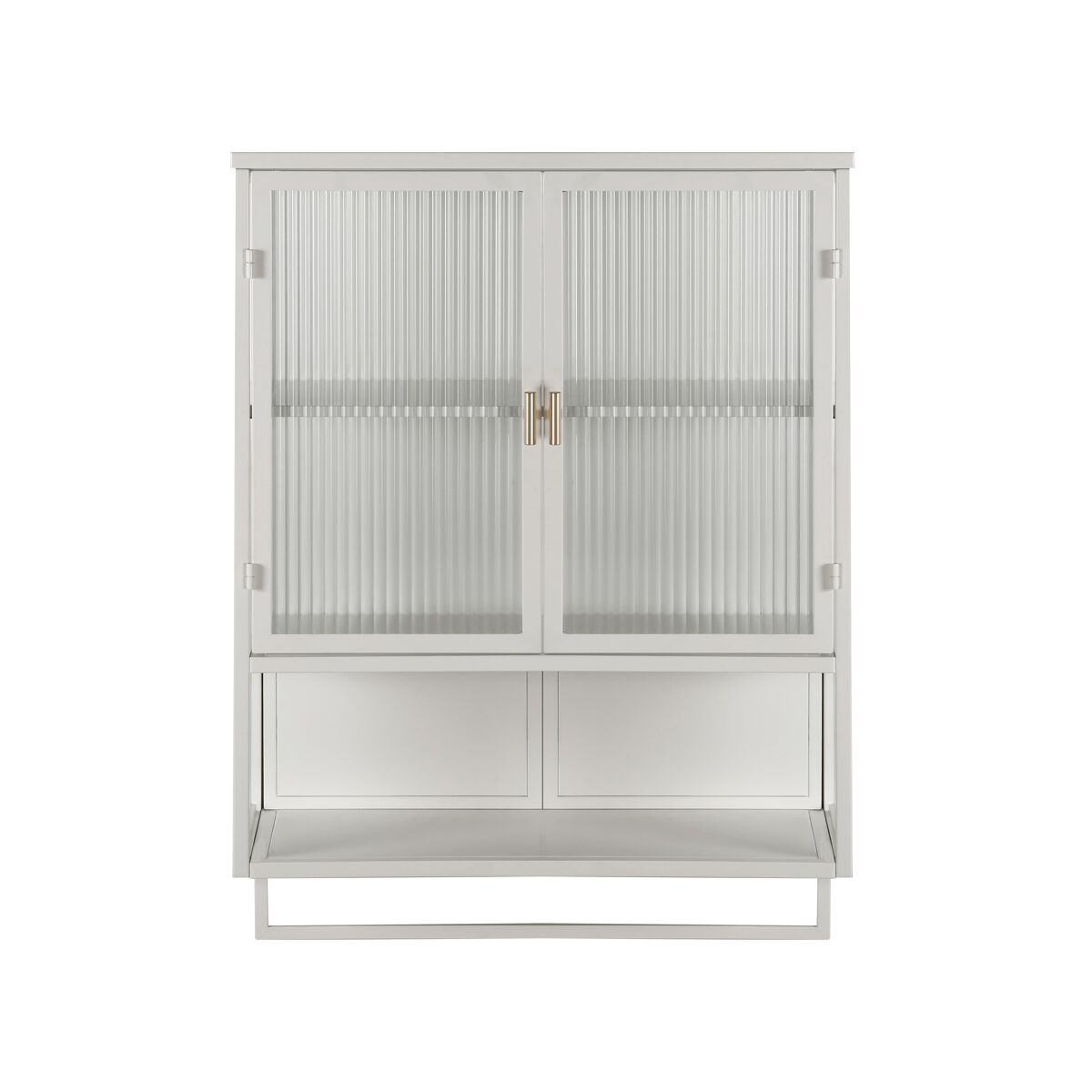 Armário de parede 60 cm - portas de vidro, armazenamento duplo e prateleira aberta - branco