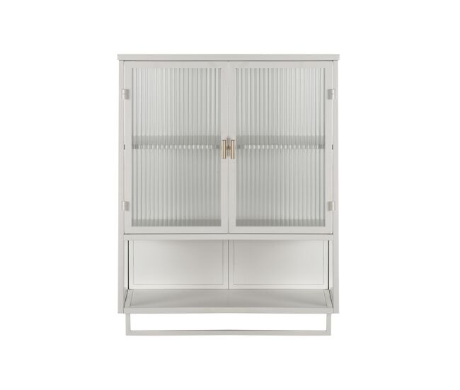 Armário de parede 60 cm - portas de vidro, armazenamento duplo e prateleira aberta - branco