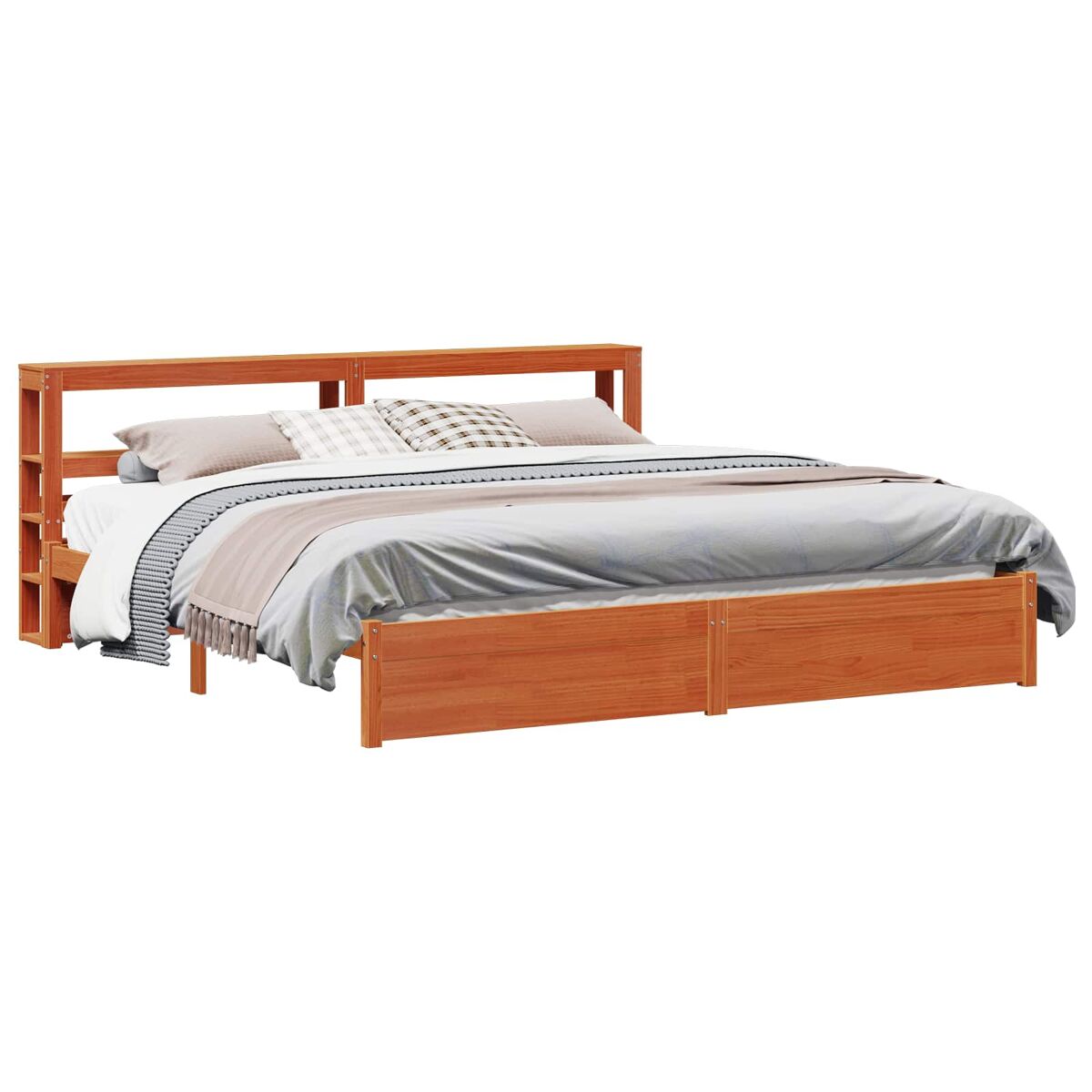 Estrutura de cama de casal simple com cabeceira - marrom cera 180 x 200 cm