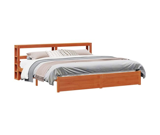 Estrutura de cama de casal simple com cabeceira - marrom cera 180 x 200 cm