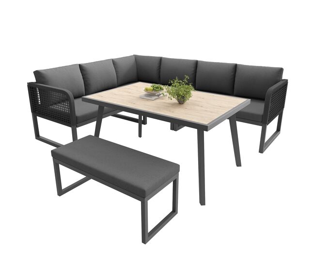 Conjunto de mobiliário de jardim para 6-8 pessoas - rattan pe trançado, almofadas incluídas, resistente - cinza