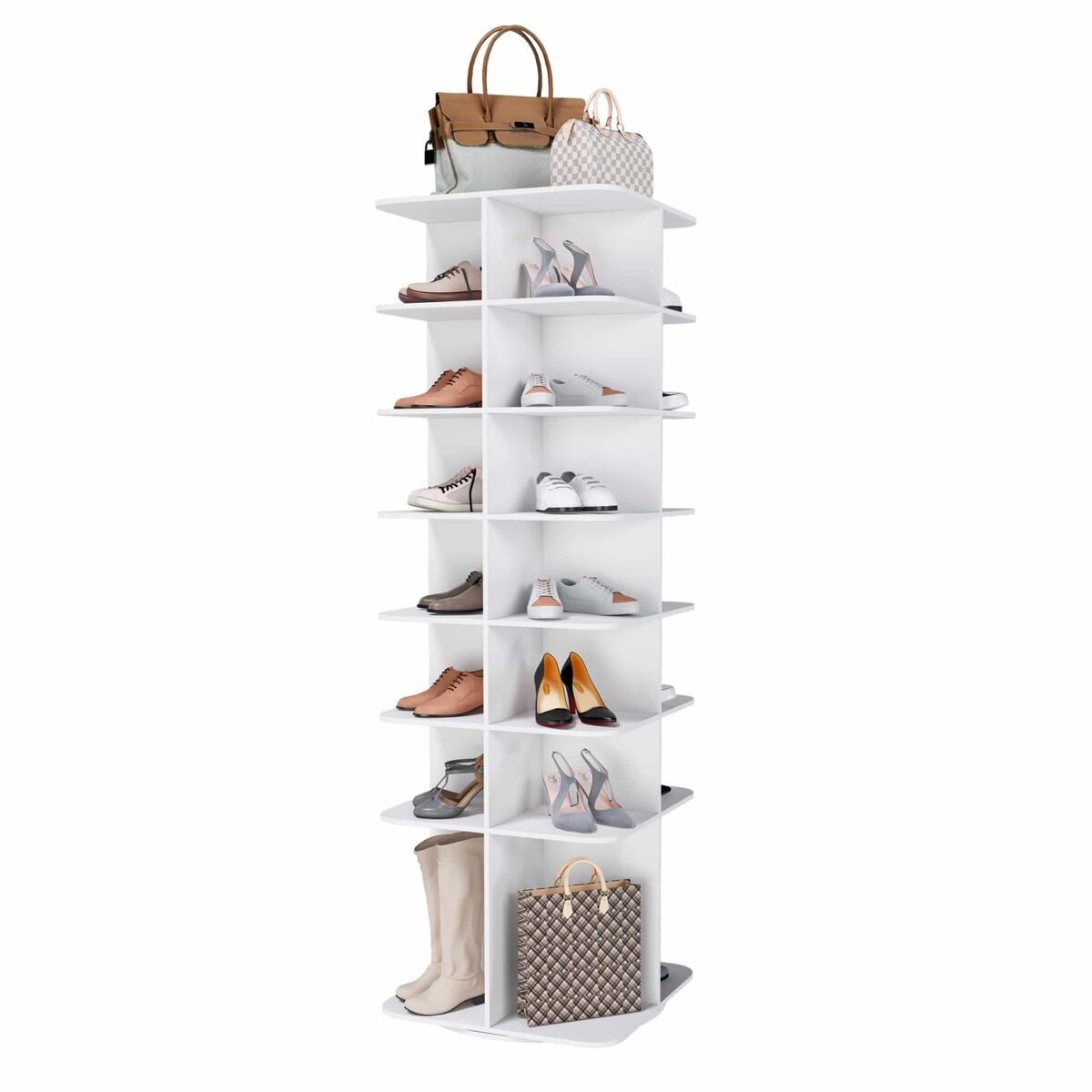 Organizador giratório de sapatos com 7 níveis - organizador de sapatos tipo torre de 360° para 28 pares - branco
