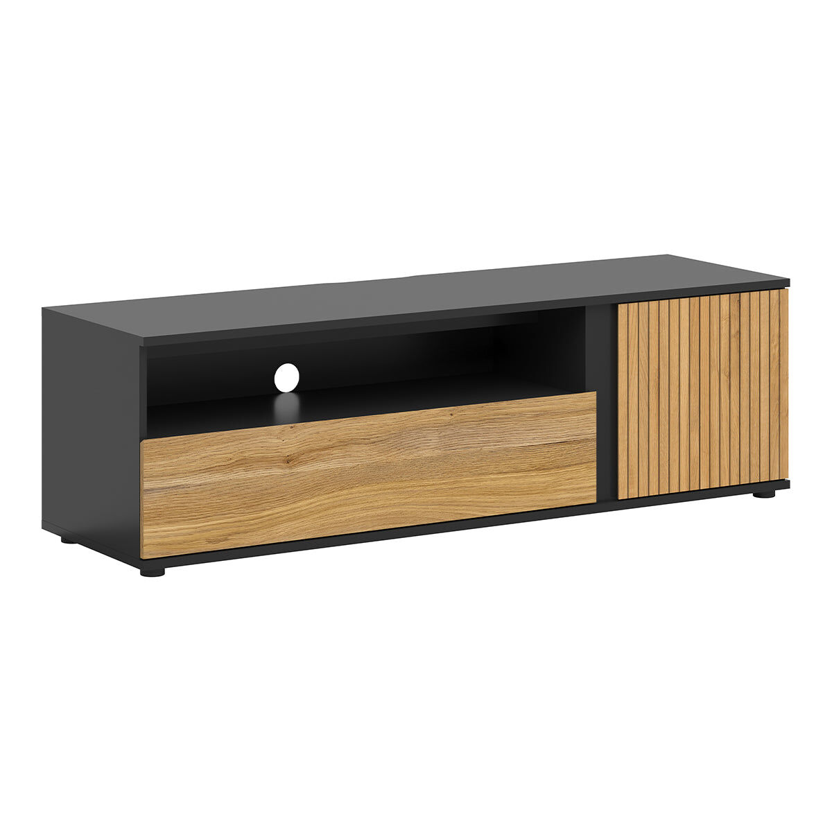 Móvel tv 1 porta 1 gaveta 155 cm pia noir e madeira