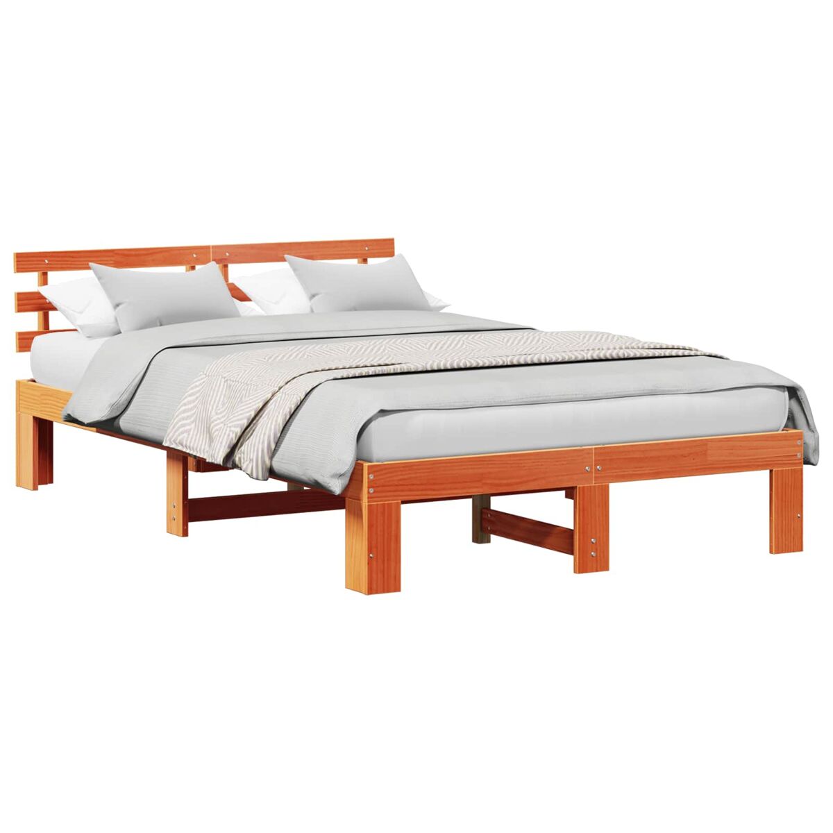 Estrutura de cama de casal simple com cabeceira - marrom cera 120 x 200 cm