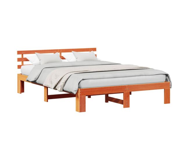 Estrutura de cama de casal simple com cabeceira - marrom cera 160 x 200 cm