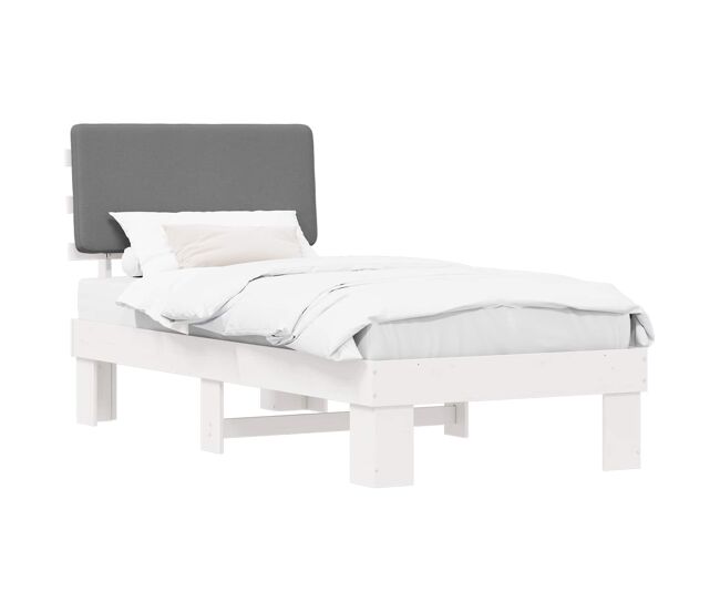 Estrutura de cama de solteiro simple com cabeceira estofada cinzento-claro