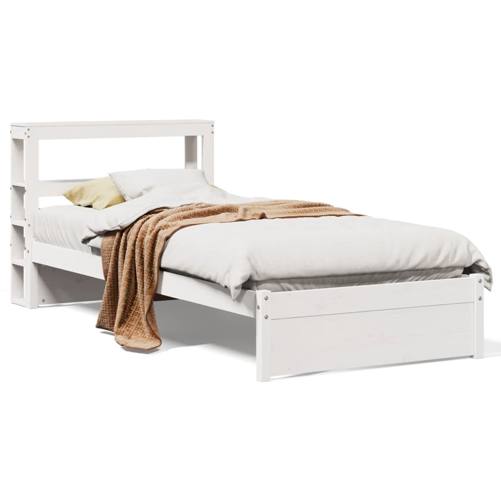 Estrutura de cama de solteiro para adultos c/ cabeceira 75x190 cm pinho maciço
