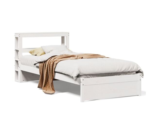 Estrutura de cama de solteiro para adultos c/ cabeceira 75x190 cm pinho maciço