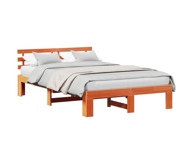 Estrutura de cama de casal simple com cabeceira - marrom cera 120 x 190 cm