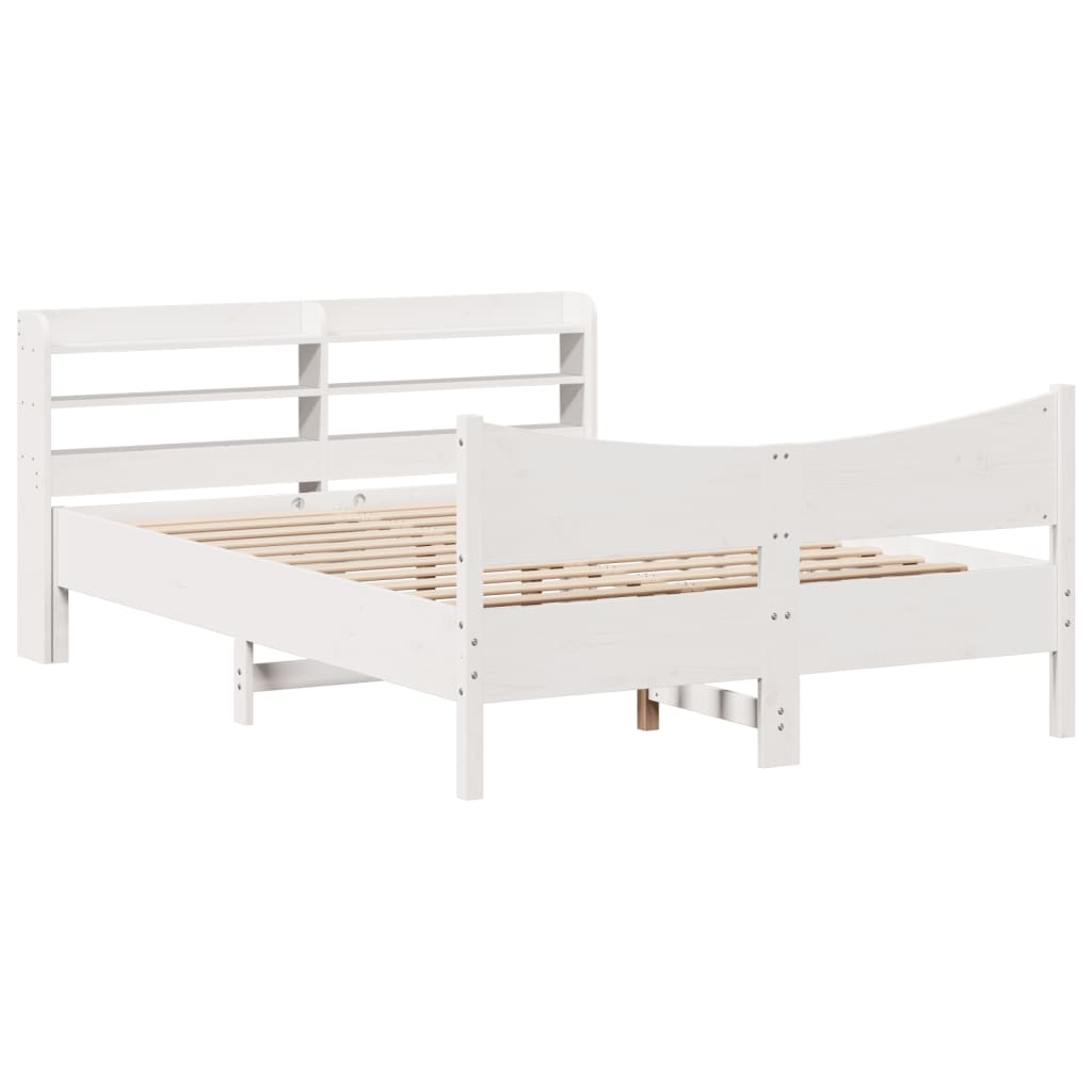 Estrutura de cama de casal c/ cabeceira - 140x190 cm pinho maciço branco