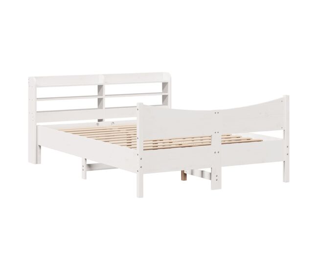 Estrutura de cama de casal c/ cabeceira - 140x190 cm pinho maciço branco