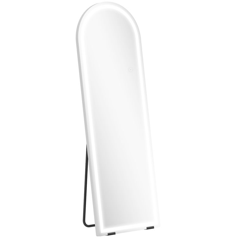Homcom espelho de corpo inteiro com luzes, 150x50 cm, espelho arqueado sem moldura, ajustável em cor e brilho, função de memória, independente,