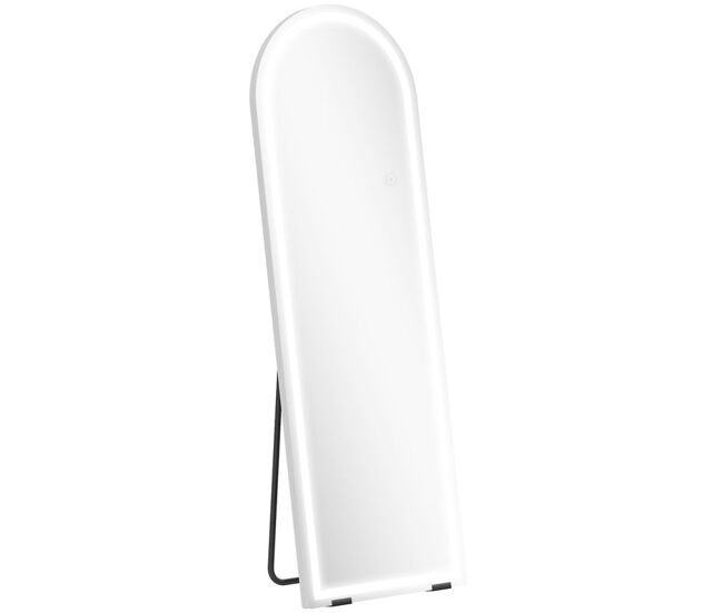 Homcom espelho de corpo inteiro com luzes, 150x50 cm, espelho arqueado sem moldura, ajustável em cor e brilho, função de memória, independente,