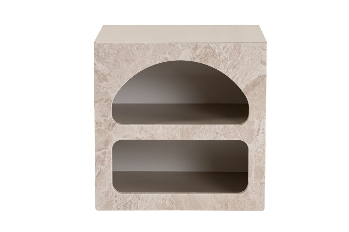 Mesa de cabeceira em madeira  50 x 40 x 50 cm - mármore travertino