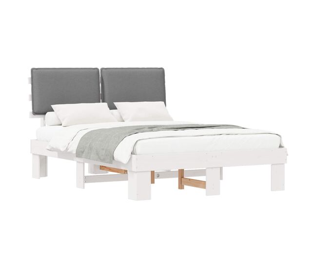 Estrutura de cama de casal moderno com cabeceira estofada cinzento-claro