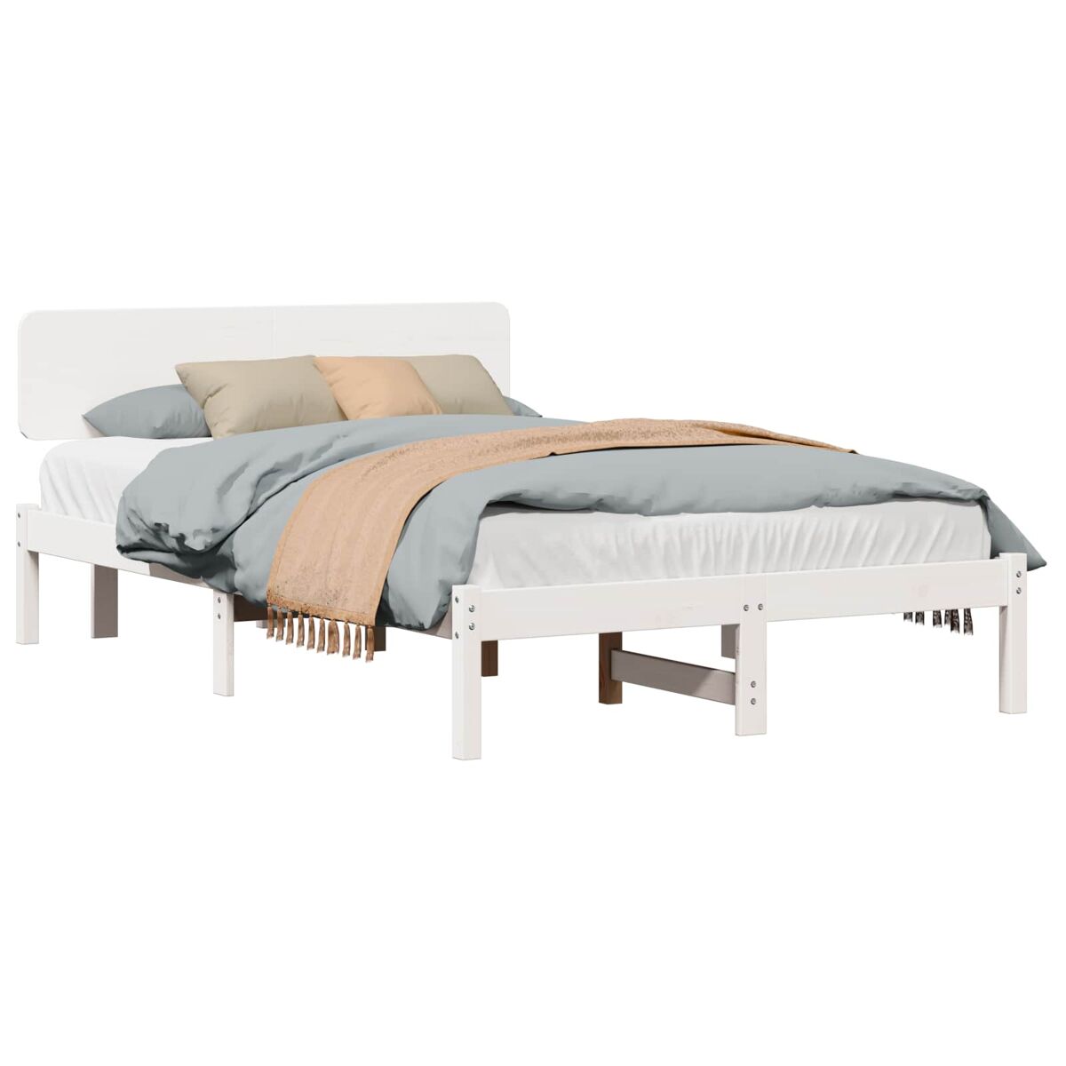Estrutura da cama de casal simple com cabeceira branco 140 x 190 cm