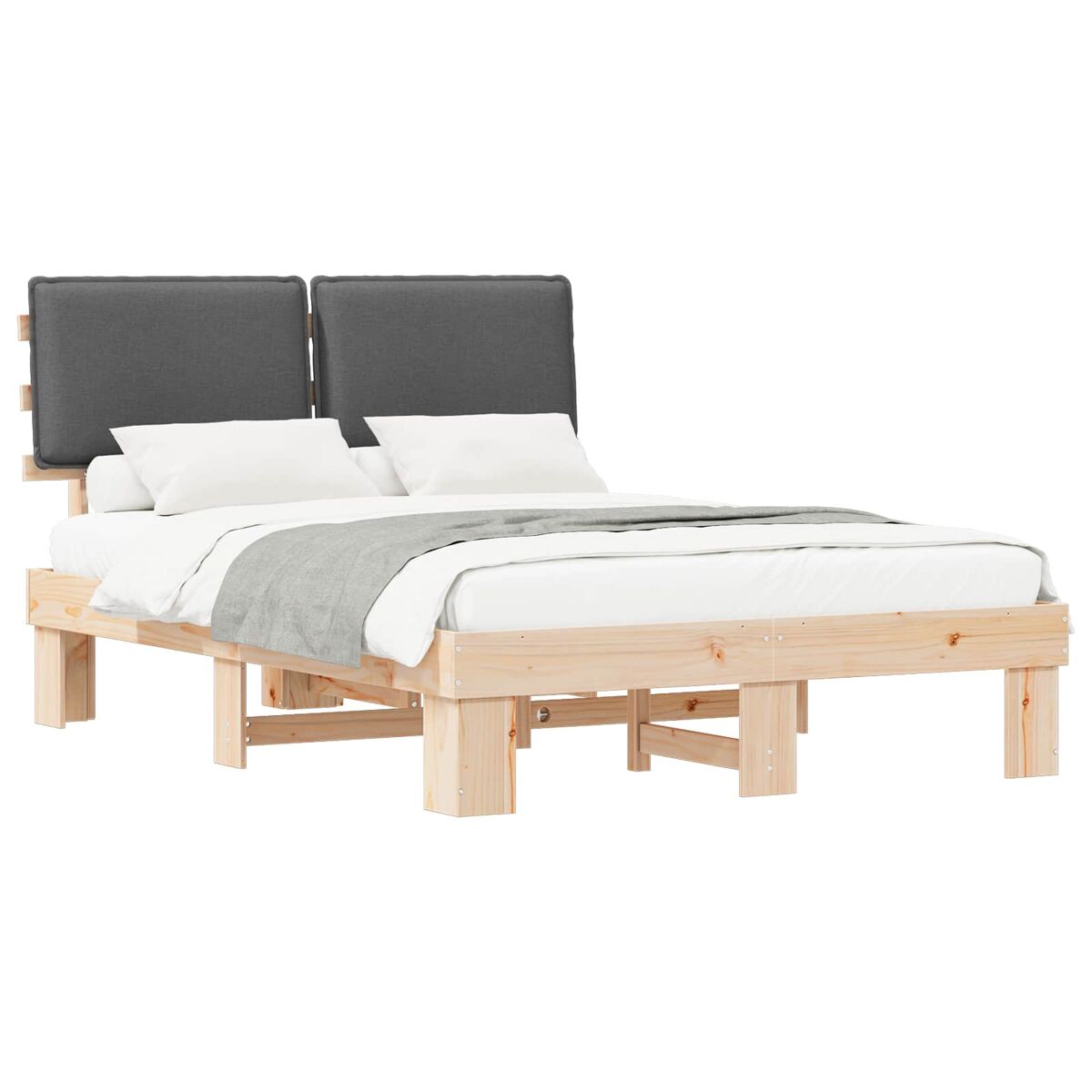 Estrutura de cama de casal moderno com cabeceira estofada cinza escuro