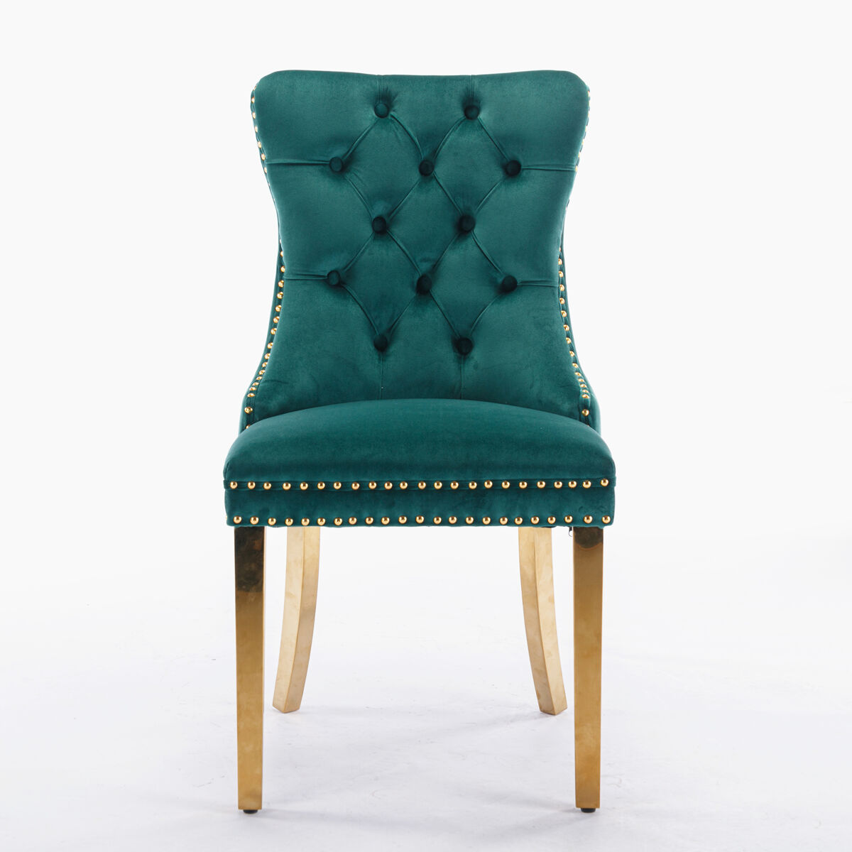Chaise de salle à manger 2 unités - rembourrée en velours, pieds en acier doré, capitonné - vert