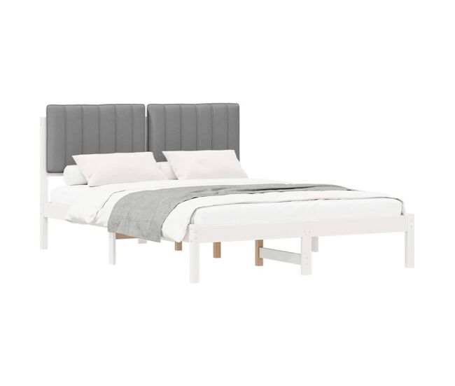 Estrutura de cama de casal moderno com cabeceira estofada cinzento-claro