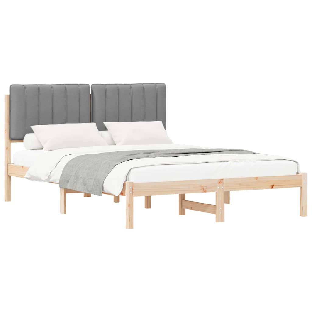 Estrutura de cama de casal moderno com cabeceira estofada cinzento-claro