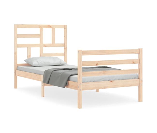 Estrutura de cama de solteiro para adultos com cabeceira 100x200 cm madeira maciça