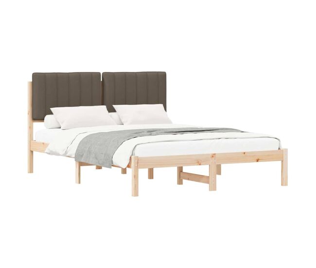 Estrutura de cama de casal moderno com cabeceira estofada cinzento-acastanhado