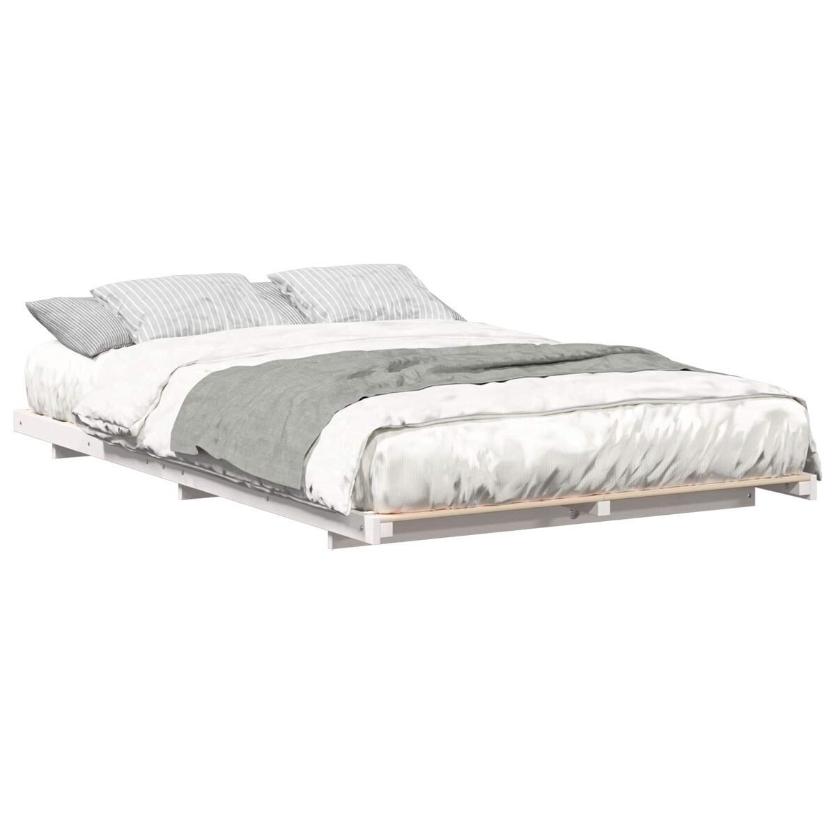 Estrutura de cama de casal simple de chão simples e minimalista - branco 135 x 190 cm