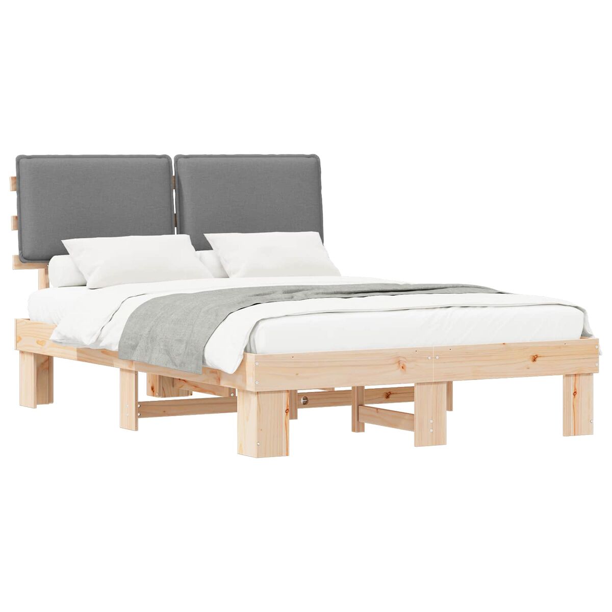 Estrutura de cama de casal moderno com cabeceira estofada cinzento-claro