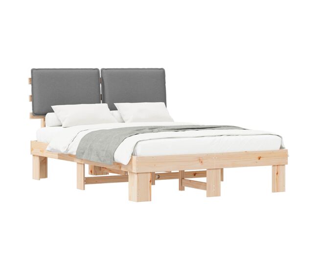 Estrutura de cama de casal moderno com cabeceira estofada cinzento-claro