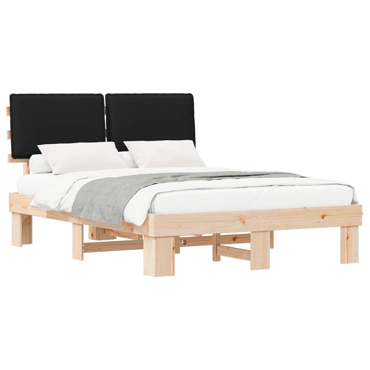 Estrutura de cama de casal moderno com cabeceira estofada preto 140 x 190 cm
