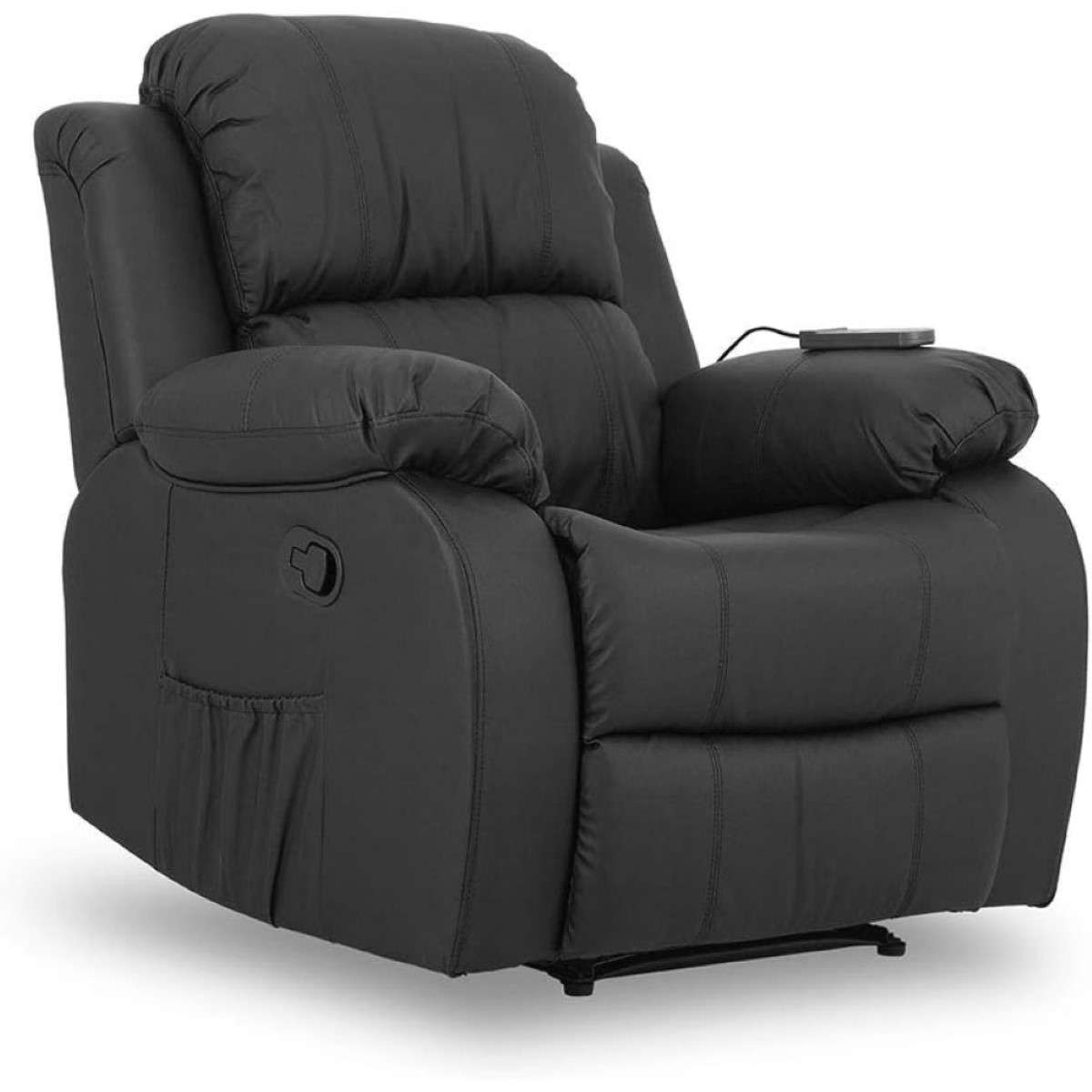 Nalui Sillón Relax Trevi Reclinable 160º, 8 Motores Silenciosos, Calor Lumbar, 4 Zonas De Masaje Y Pu Anti-Cuarteo Negro Preto