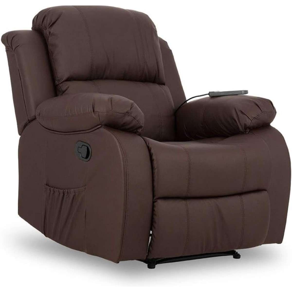 Nalui Sillón Relax Trevi Reclinable 160º, 8 Motores Silenciosos, Calor Lumbar, 4 Zonas De Masaje Y Pu Anti-Cuarteo Marron Castanho