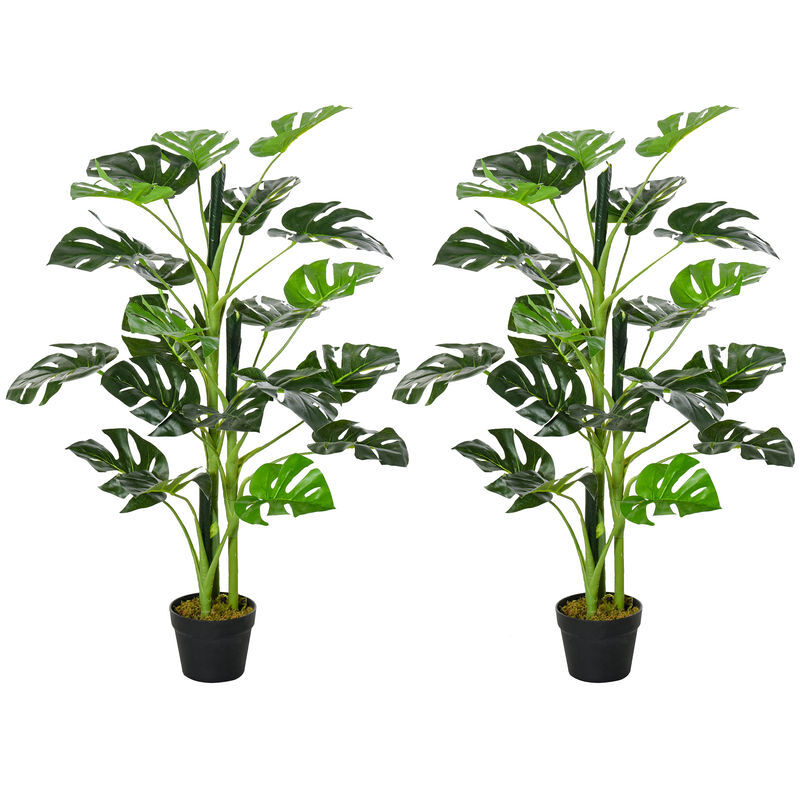 Conjunto de Plantas Artificiais PE, PP e cimento Outsunny