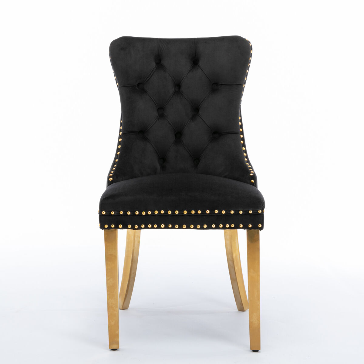 Cadeira de sala de jantar 2 unidades - moderna, estofada em veludo com pernas douradas e tachas - noir