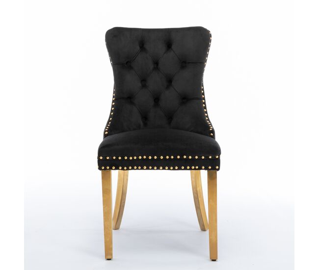 Cadeira de sala de jantar 2 unidades - moderna, estofada em veludo com pernas douradas e tachas - noir