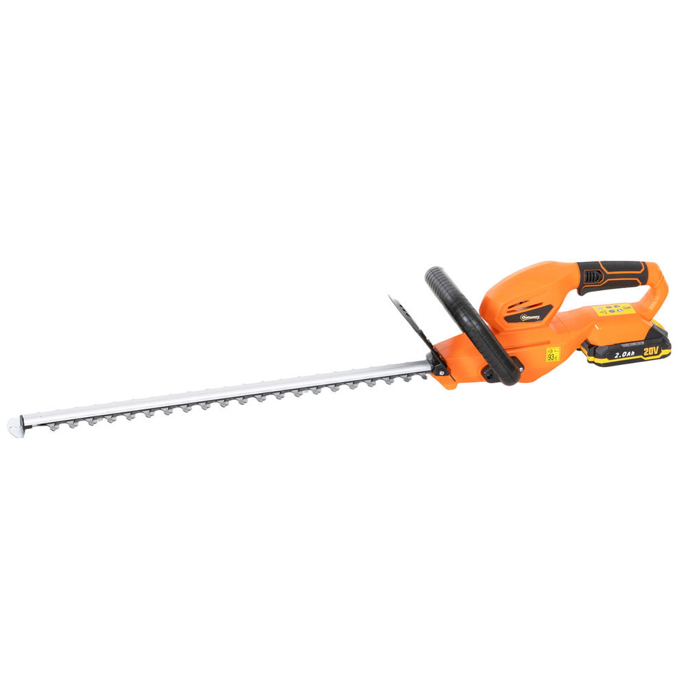 Outsunny tesoura cortador de sebes elétrico, cortador de sebes a bateria 18v com bateria de 2000mah lâmina de dupla ação de 51 cm motor sem escovas e