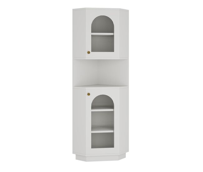 Móvel de casa de banho 45x45x166,5 cm - esquina, luz led, prateleiras ajustáveis, aberto - branco
