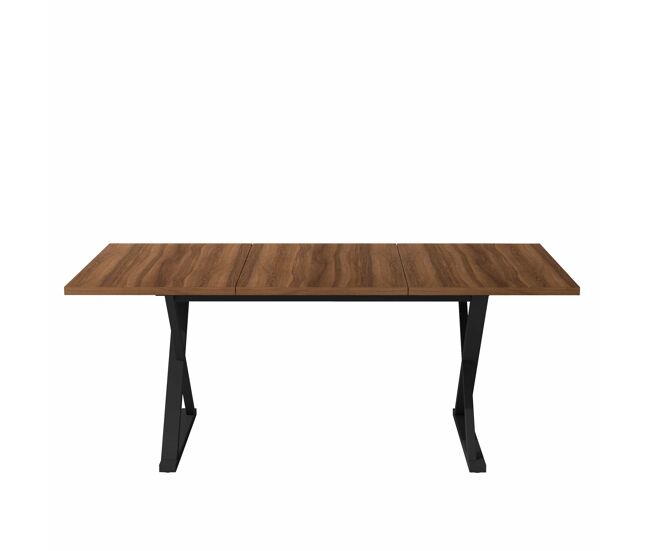 Mesa de jantar 180 x 90 x 75 cm - estilo moderno, robusta e resistente, pés em metal, para 6 a 8 pessoas - cor nogueira e preta
