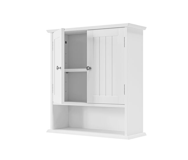 Armário de parede para casa de banho - porta dupla e prateleiras ajustáveis - branco