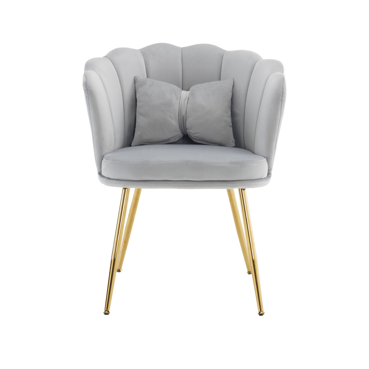 Conjunto de 2 cadeiras modernas de veludo - cadeiras de sala, casa de banho, almofadadas, encosto em forma de pétala, pernas de metal dourado - cinza