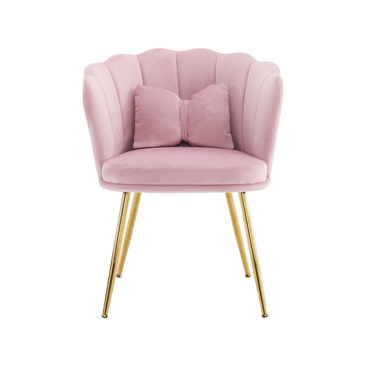 Conjunto de 6 cadeiras modernas em veludo - cadeiras estofadas com encosto em pétalas, pernas em metal doré e almofada em forma de borboleta - rosa