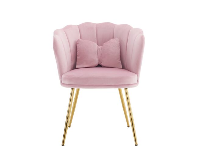 Conjunto de 6 cadeiras modernas em veludo - cadeiras estofadas com encosto em pétalas, pernas em metal doré e almofada em forma de borboleta - rosa